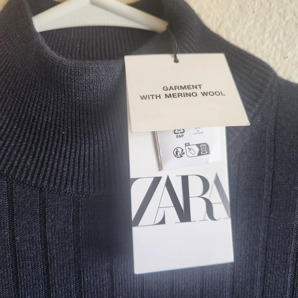 ZARA Black Ribbed Merino Wool Turtleneck NWT S Dark Academia - Picture 4 of 14